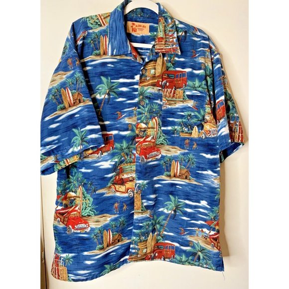 Aloha Joe Mens sz L (16-16 1/2) Blue & White Short Sleeve Button Hawaiian Shirt - Picture 3 of 13